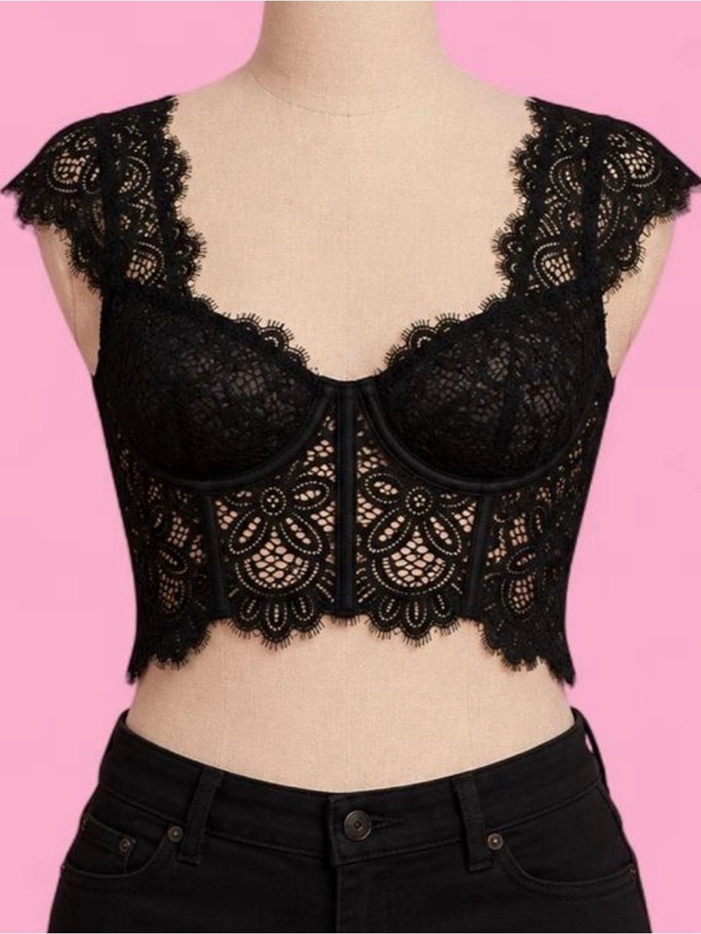 Anthropologie Giselle Lace Bustier Cap Sleeve Black XL